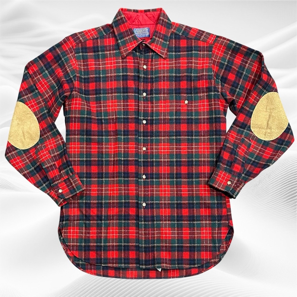 Vintage Pendleton Christie Tartan Wool LS Shirt Plaid‎ Medium Red Elbow  Patch